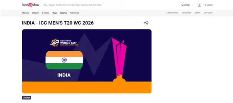 Super 8 Match 3 ICC MEN'S T20 WC 2026 Tickets Super 8 Match 3 ICC MEN'S T20 WC 2026 Tickets