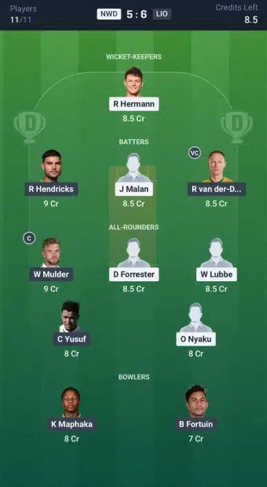 Dream11 Team For NWD vs LIO
