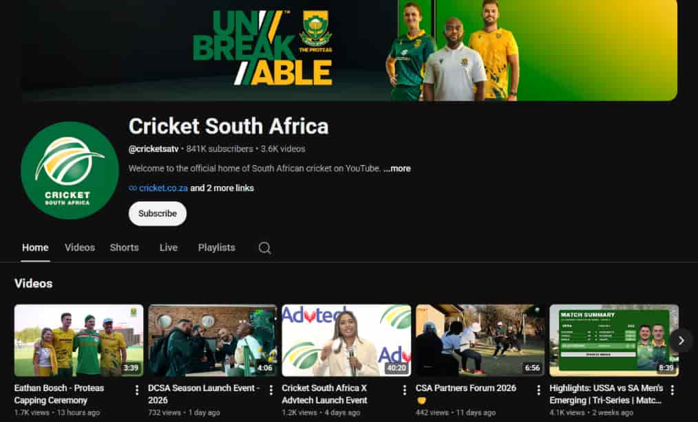 Open the CSA Cricket Channel
